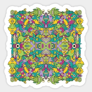 Weird monsters having fun by replicating in a seamless pattern design Sticker